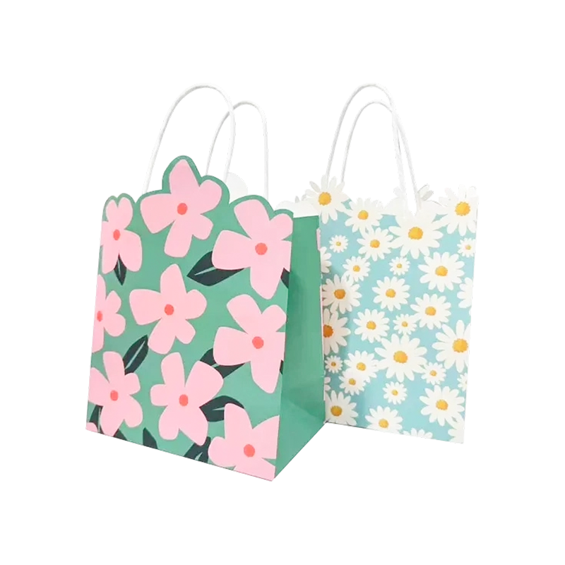 Individuell bedruckte Cartoon-Geschenktasche aus Kraftpapier mit Blumenmuster