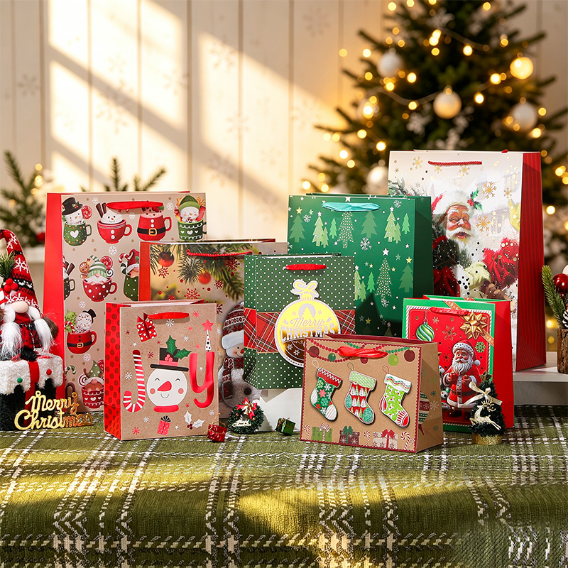 Weihnachtsbedruckte Geschenktüte aus Kraftpapier, saisonal dekorativ