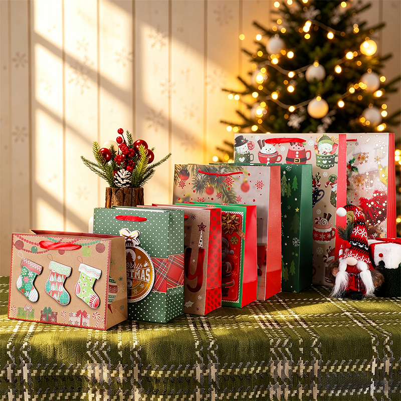 Weihnachtsbedruckte Geschenktüte aus Kraftpapier, saisonal dekorativ